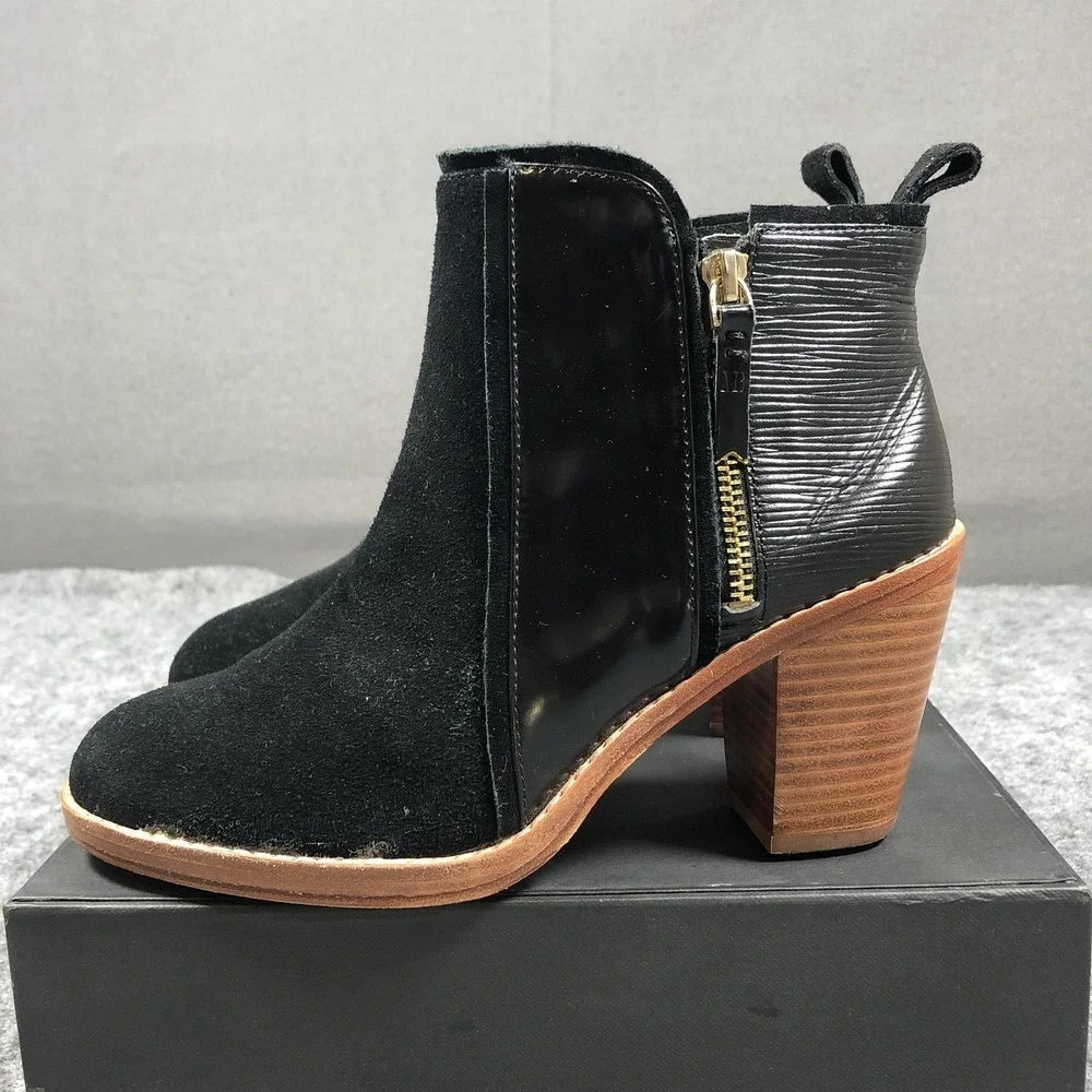 Matt Bernson Holt Booties Womens 7.5 Black Suede Leather Zip Block Heel